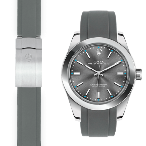 Cinturino in gomma con estremità curva per Rolex Oyster Perpetual 39mm Deployante