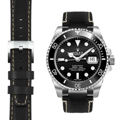 Steel End Link Leather Strap for Rolex Submariner Ceramic with Tang Buckle