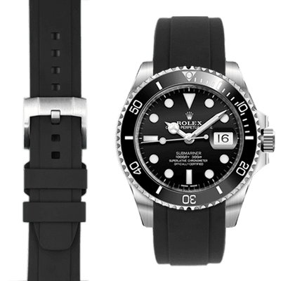 Curved End Rubber Strap for Rolex Submariner Ceramic with Tang Buckle