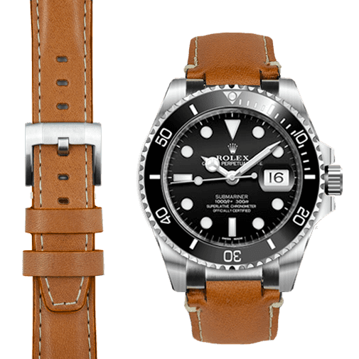 Steel End Link Leather Strap for Rolex Submariner Ceramic with Tang Buckle