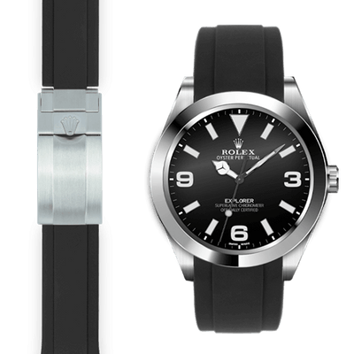 Rolex Explorer black rubber deployant watch strap